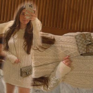 Cream Cable Knit Sweater Dress